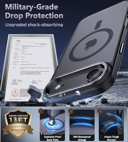 Newfuture Magnetic for iPhone Air Case Matte Shockproof, Black | Military Drop Protection, Slim Matte Anti-Fingerprint, Compatible with Magsafe, Camera Guard, Translucent Protective Cover - color: Black, size: iPhone Air 6.5 inch