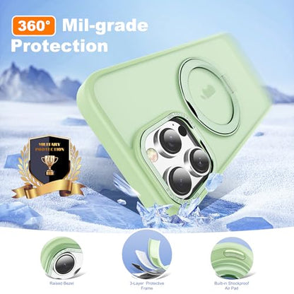 for iPhone 16 Pro Max Case with 360° Spin Magnetic Stand,Green | iPhone 16 Pro Max Phone Case 6.9",Spin Magnetic Ring Stand,Compatible with MagSafe,Military Protection,Translucent Matte - color: Green, size: iPhone 16 Pro Max