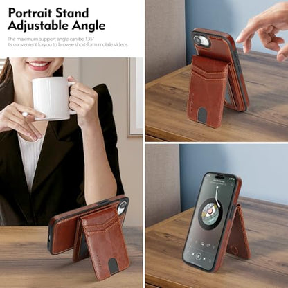 SkyEagle Compatible with MagSafe iPhone 17e / 16e Wallet Case,Brown | Detachable Magnetic Credit Card Holder,RFID Blocking,PU Leather,Kickstand,Flip Phone Case,Shockproof Cover for Men & Women - color: Brown, size: iPhone 17e / 16e - 6.1"