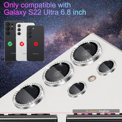 Camera Lens Protector for Samsung Galaxy S22 Ultra, Diamond Silver - color: Diamond Silver