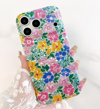 Qokey for iPhone 17 Pro Max Case 6.9" - Glitter Pearly Pastel Flowers Seashell for Women, Soft Bumper Lightweight Slim Fit TPU Non-Yellowing Shockproof Phone Cover, Powder Blue Floral - color: Pastel