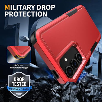 Vinve for Samsung Galaxy S24 FE Case with HD Screen Protector, Military-Grade Shockproof & Dual-Layer Protection, Anti-Slip Grip Design Phone Case, Red - color: Red