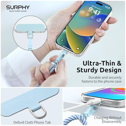 SURPHY Phone Lanyard, Adjustable Phone Strap Crossbody with 2 Pack Phone Tether Tab, Premium Metal Buckles and Two-Color Braided Cell Phone Lanyard Crossbody for Women and Men, Deep & Light Blue - color: Deep Blue + Light Blue