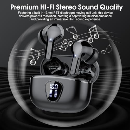 Wireless Earbuds, Bluetooth 5.4 Headphones HiFi Stereo, Bluetooth Earbuds - color: A-Black
