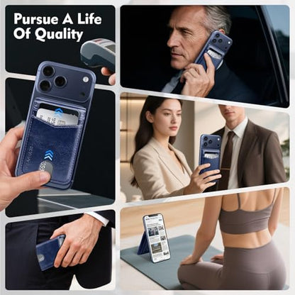 RFID Blocking MagSafe Wallet Stand with Card Holder,5 Card Slots & ID Window,PU Leather Magnetic Phone Adjustable Kickstand for iPhone 12/13/14/15/16/17 Pro Max & Air Plus Series,Blue - color: Blue, style: Stand Wallet