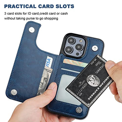 ONETOP for iPhone 14 Pro Wallet Case with Credit Card Holder,Blue | Kickstand,ID/Cash Holder,Case Wallet with Card Slots,Double Magnetic Clasp,Durable PU Leather Shockproof Cover for Women Men - color: Blue
