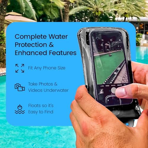 AquaVault Floating Waterproof Phone Pouch Case Universal for iPhone Android | Black. Floats and keeps phones and cash dry. Heavy-duty PVC, drop protection, adjustable neck strap. Fits any phone size. - color: Black