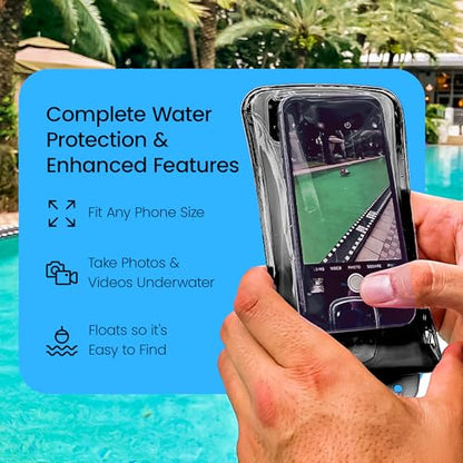 AquaVault Floating Waterproof Phone Pouch Case Universal for iPhone Android | Black. Floats and keeps phones and cash dry. Heavy-duty PVC, drop protection, adjustable neck strap. Fits any phone size. - color: Black
