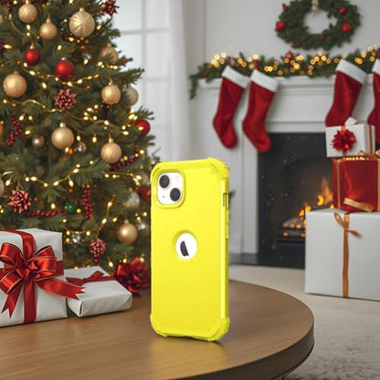 IDweel for iPhone 15 Case with Screen Protector,Luxury 3 in 1 Shockproof Slim Fit Hybrid Heavy Duty Protection Glitter Hard PC Cover Soft Silicone Bumper Full Body Case,Yellow - color: Yellow