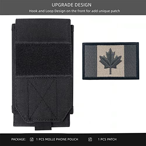 Black Tactical Molle Waterproof Cellphone Pouch Case,Heavy Duty Phone Holster Bag for iPhone 11 12 13 Pro Max Less 6.7" Phone(Fits Otterbox/Survivor Protective Case on) with Canada Flag Patch - color: Black & 1 Brown Patch