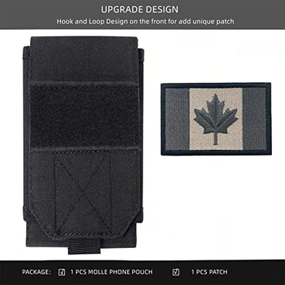 Black Tactical Molle Waterproof Cellphone Pouch Case,Heavy Duty Phone Holster Bag for iPhone 11 12 13 Pro Max Less 6.7" Phone(Fits Otterbox/Survivor Protective Case on) with Canada Flag Patch - color: Black & 1 Brown Patch