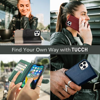 TUCCH Wallet Case for iPhone 14 Pro (6.1"), 4 Card Holders, Midnight Green | RFID Blocking, Viewing Stand, Shockproof TPU Shell, PU Leather, Magnetic Closure, Protective Folio Flip Cover - color: Midnight Green