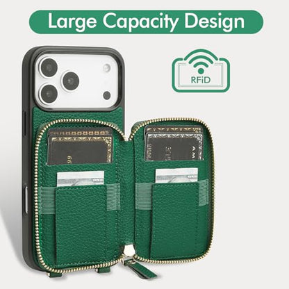 LAMEEKU for iPhone 17 Pro Max Wallet Case, Crossbody Phone Purse with Stand RFID Blocking Wrist Strap 6.9 inch Dark Green - color: Green, size: iPhone 17 Pro Max 6.9''