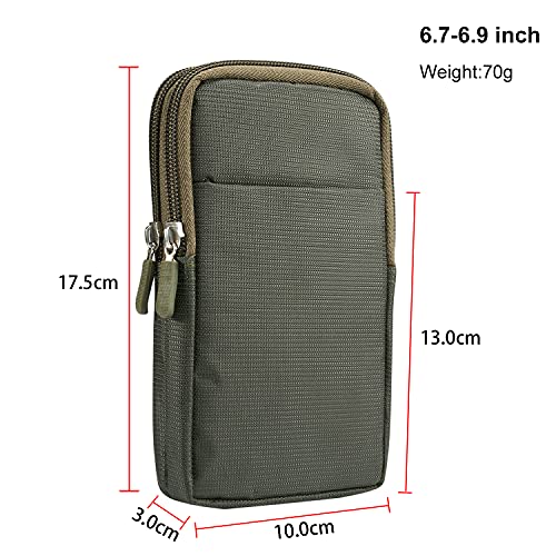 Multifunction Dual Phone Holster Men, Nylon Cell Phone Case Holder Mens Belt Pouch Loop/Clip, Smartphone Belt Wallet Purse 2 Zipper Pockets Compatible with iPhone 14 Pro Max Case 13 Pro Max, Black - color: Green