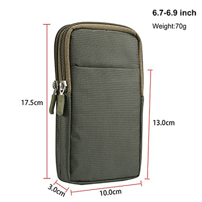 Multifunction Dual Phone Holster Men, Nylon Cell Phone Case Holder Mens Belt Pouch Loop/Clip, Smartphone Belt Wallet Purse 2 Zipper Pockets Compatible with iPhone 14 Pro Max Case 13 Pro Max, Black - color: Green