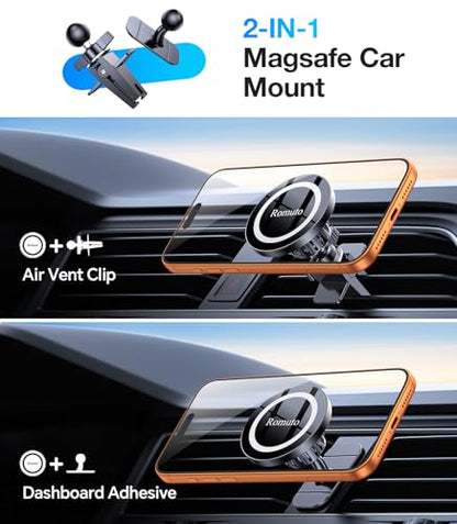 Romuto for MagSafe Car Mount Vent【Strong Magnets】 Magnetic Phone Holder for Car Phone Holder Magnetic Phone Mount Air Vent Clip Cell Phone Holders for Your Car Mount for iPhone 17 Pro Max 16 15 14 13