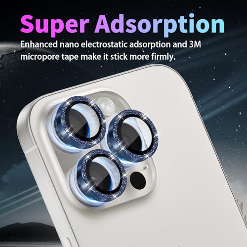 Camera Protector for iPhone 15 Pro/15 Pro Max, Glitter Dark Blue - color: Glitter Dark Blue