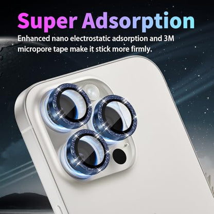 Camera Protector for iPhone 15 Pro/15 Pro Max, Glitter Dark Blue - color: Glitter Dark Blue