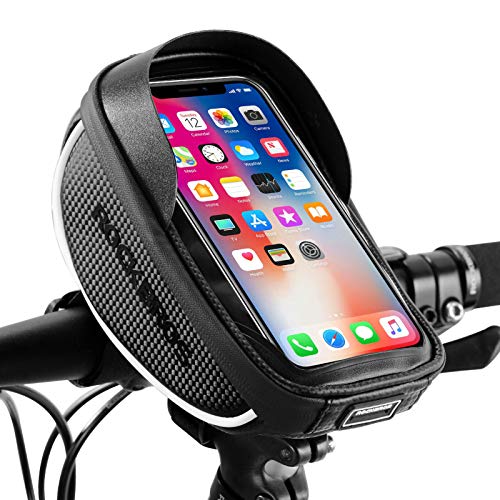 ROCKBROS Bike Phone Mount Bag, Waterproof Handlebar Bag for Cycling | Water-resistant Phone Bag Fits Phones Up to 6.5", with Touch Screen Access, Storage Space and Reflective Strips for Cycling - color: black