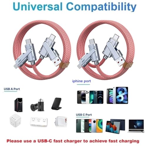 2 Pack USB C to C Cable 3.3ft-Fast Charger-Braided 4 in 1 Charging Cable - color: 4 Combinations Braided Pink
