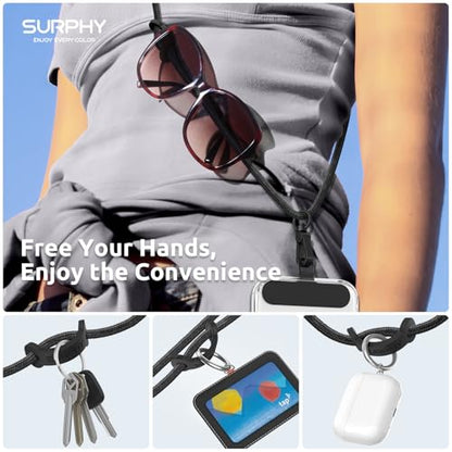 SURPHY Phone Lanyard Crossbody, Phone Strap Crossbody with 2 Tether Tabs - color: Black
