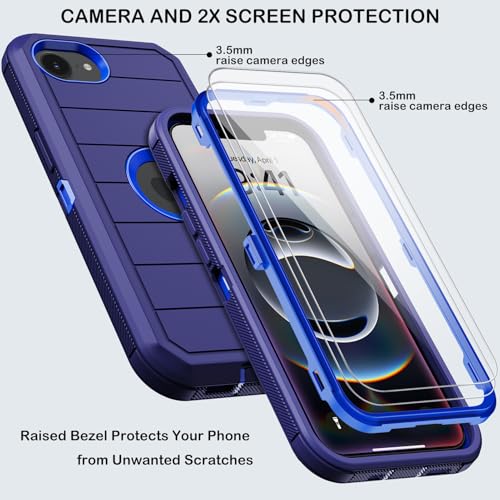 KECAI for iPhone 16e Case with Belt Clip Holster,Screen Protector X2,Heavy Duty Shockproof Drop Protection Military Grade 3 Layers Full Covered Rugged Durable Phone Cover for Apple 16e (Blue) - color: Blue