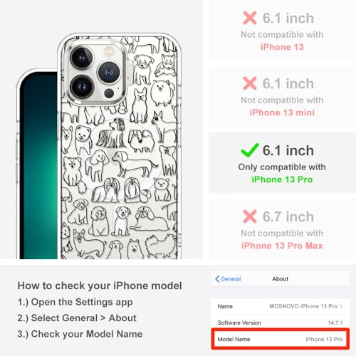 MOSNOVO Case for iPhone 13 Pro, [Compatible with Magsafe] [Buffertech 6.6ft Military-Grade Drop Protection] [Anti Peel Off Tech] Clear Phone Case Design - Doodle Dog - color: Doodle Dog, size: iPhone 13 Pro
