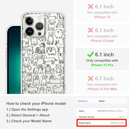 MOSNOVO Case for iPhone 13 Pro, [Compatible with Magsafe] [Buffertech 6.6ft Military-Grade Drop Protection] [Anti Peel Off Tech] Clear Phone Case Design - Doodle Dog - color: Doodle Dog, size: iPhone 13 Pro