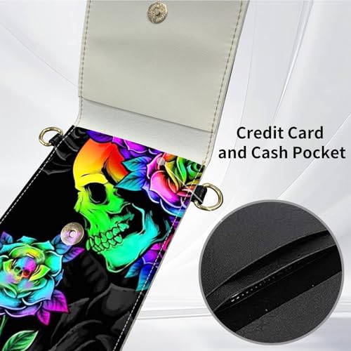 for Women Cell Phone Purse,with Touchscreen Cell Phone Purse,PU Leather Shoulder Bag Waterproof Phone Wallet Case with Clear Touch Screen Window up to 6.7 inch Smartphone, - color: Colorful Skull Rose Flower