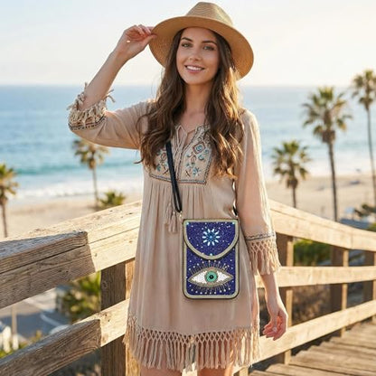Small Crossbody Bags for Women, Cell Phone Shoulder Bag Boho Wallet Purse - color: Blue