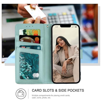 Wallet Case for iPhone 12 and iPhone 12 Pro,[RFID Blocking] 3 Card Holder Stand with Credit Card Slot PU Leather Magnetic Protective Flip Cover for iPhone 12/12 Pro(Green) - color: Green