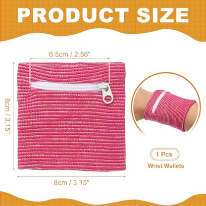 Wrist Wallet Wristband with Zipper, Cotton Wrist SweatBands Sports Absorb Sweat - color: Rose Red