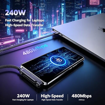 240W USB C to USB C Cable Fast Charging Cable 5FT for Samsung Galaxy S26 S25 Ultra S24 A37 A57 A36 A17 with Built-in Phone Stand,Invisible Stand Flat Charging USB C Cord Right Angle for iPhone 17 16e