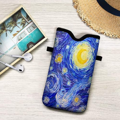 Universal Neoprene Cell Phone Pouch 7.1 X 4 in Mobile Protection Case Bag with Crossbody Strap/Neck Lanyard Starry Night Printed Pattern - color: Starry Night Printed Pattern