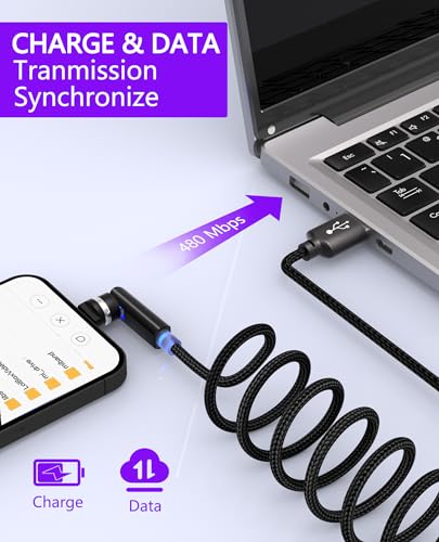 90 Degree iPhone Charger Cable Swivel Cord with 360° Rotating Head - 6.6FT Right Angle Lightning Cable 360° iPhone Cord with MFi, 2.4A Fast Charging, Data Sync, Apple Carplay for iPhone14 13 12 11 X 8
