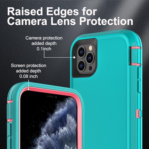 YKHJKLEC for iPhone 11 Pro Max Case, Military Grade 3 in 1 Heavy Duty Shockproof/Drop Proof/Dust Proof Case with 2Pcs Tempered Glass Screen Protector (Aqua Blue/Pink) - color: Aqua Blue/Pink
