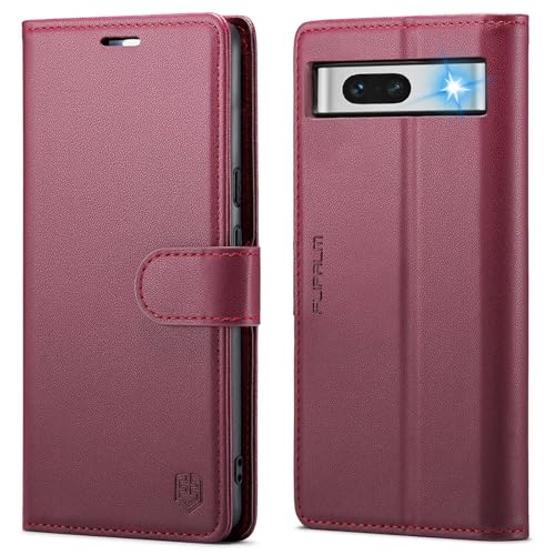 FLIPALM Wallet Case for Google Pixel 8a, Red | Card Holder, RFID Blocking, PU Leather Folio Flip, Kickstand, Protective Shockproof Cover - color: Red