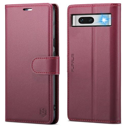 FLIPALM Wallet Case for Google Pixel 8a, Red | Card Holder, RFID Blocking, PU Leather Folio Flip, Kickstand, Protective Shockproof Cover - color: Red