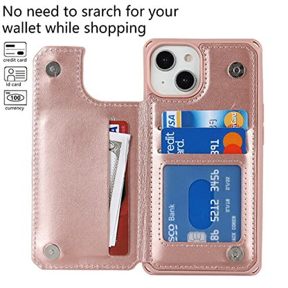 Cavor for iPhone 14 Wallet Case with Card Holder for Women, Rose Gold - color: C-Rose gold