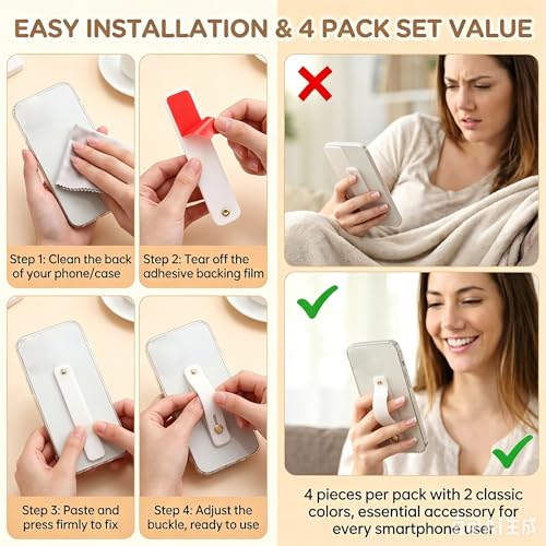 4 Pack Phone Finger Strap Grips Holder for Smartphones & Tablets