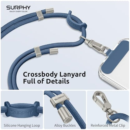SURPHY Phone Lanyard Crossbody, Phone Strap Crossbody with 2 Tether Tabs - color: Denim Blue