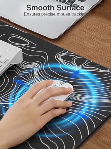 Wireless Charging Mouse Pad, 31.5"x15.8" Large Desk Mat, Smooth Glide - color: Black-31.5"x15.8"-Contour