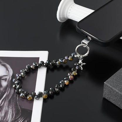 richginker Crystal Beaded Phone Wrist Strap with Tether Tab, Black - color: Black