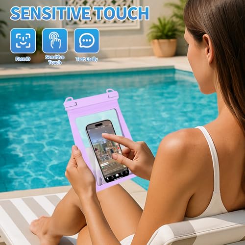 PEDVSTY Large Floating Waterproof Phone Pouch with Sealing Strip, Purple | Expandable Space, Double Seals, IPX8 Cell Phone Dry Bag, Touch Screen, Fit All Phones, Kayak Pool Beach Cruise Essentials - color: Purple, size: Large (Up to 8.5")