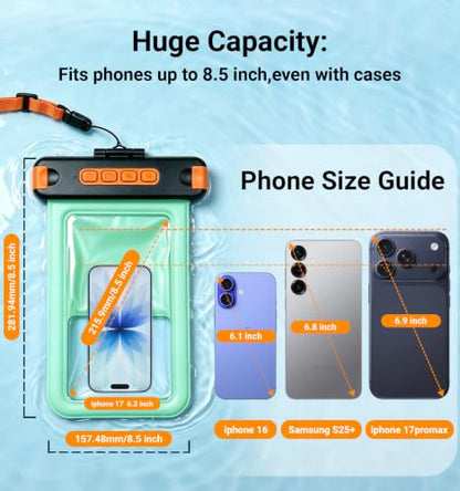 IP68 Bluetooth Shutter Waterproof Phone Pouch Case,Floating,Green | Hands-Free Photo & Video Underwater Control.Large Waterproof Phone Case Universal Fit for 8.5" Phone(iPhone Samsung Google) - color: Green