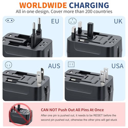 Universal Travel Adapter Fast Charger All in One Plug Adapter 2 USB-C - color: Bright Black