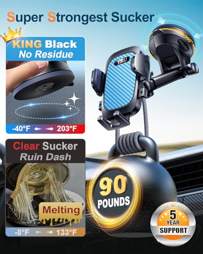 YRU True Military-Grade [360° Rotation Suction] 2026 Ultimate Car Phone Holder Mount 【90+LBS Safest Strongest & Patent Certs】 Dashboard Windshield Vent for iPhone 18 Pro Max Samsung Webcam, Royal Blue - color: Royal Blue