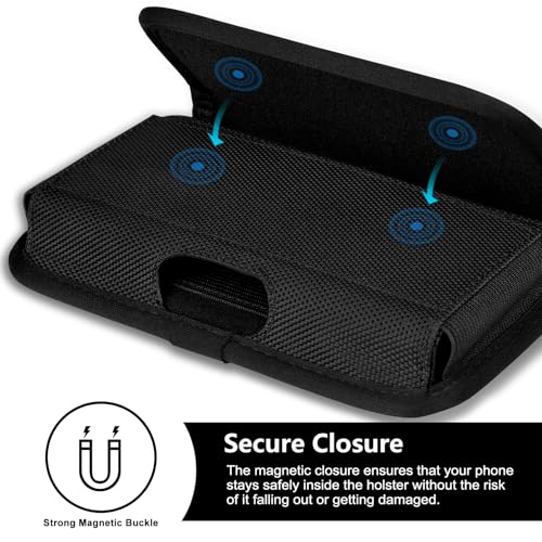 ykooe Rugged Nylon Holster Compatible with iPhone 17 16 15 14 13 12 & Pro Models, Galaxy S25, S24, S23, S22,S21 Cell Phone Belt Holder for Men, Black - L - color: Black, size: L