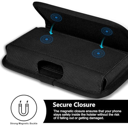 ykooe Rugged Nylon Holster Compatible with iPhone 17 16 15 14 13 12 & Pro Models, Galaxy S25, S24, S23, S22,S21 Cell Phone Belt Holder for Men, Black - L - color: Black, size: L