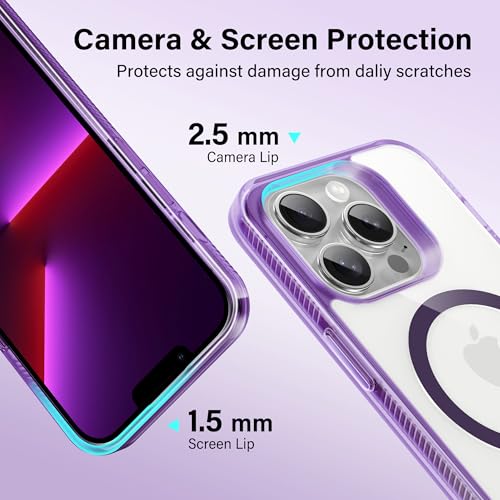 Supdeal Magnetic Clear Case for iPhone 13 Pro Max, [Compatible with MagSafe] [Non Slip Bumper & Not Yellowing] Military Grade Shockproof Transparent Silicone Phone Cover, 6.7", Purple - color: Purple, size: iPhone 13 Pro Max